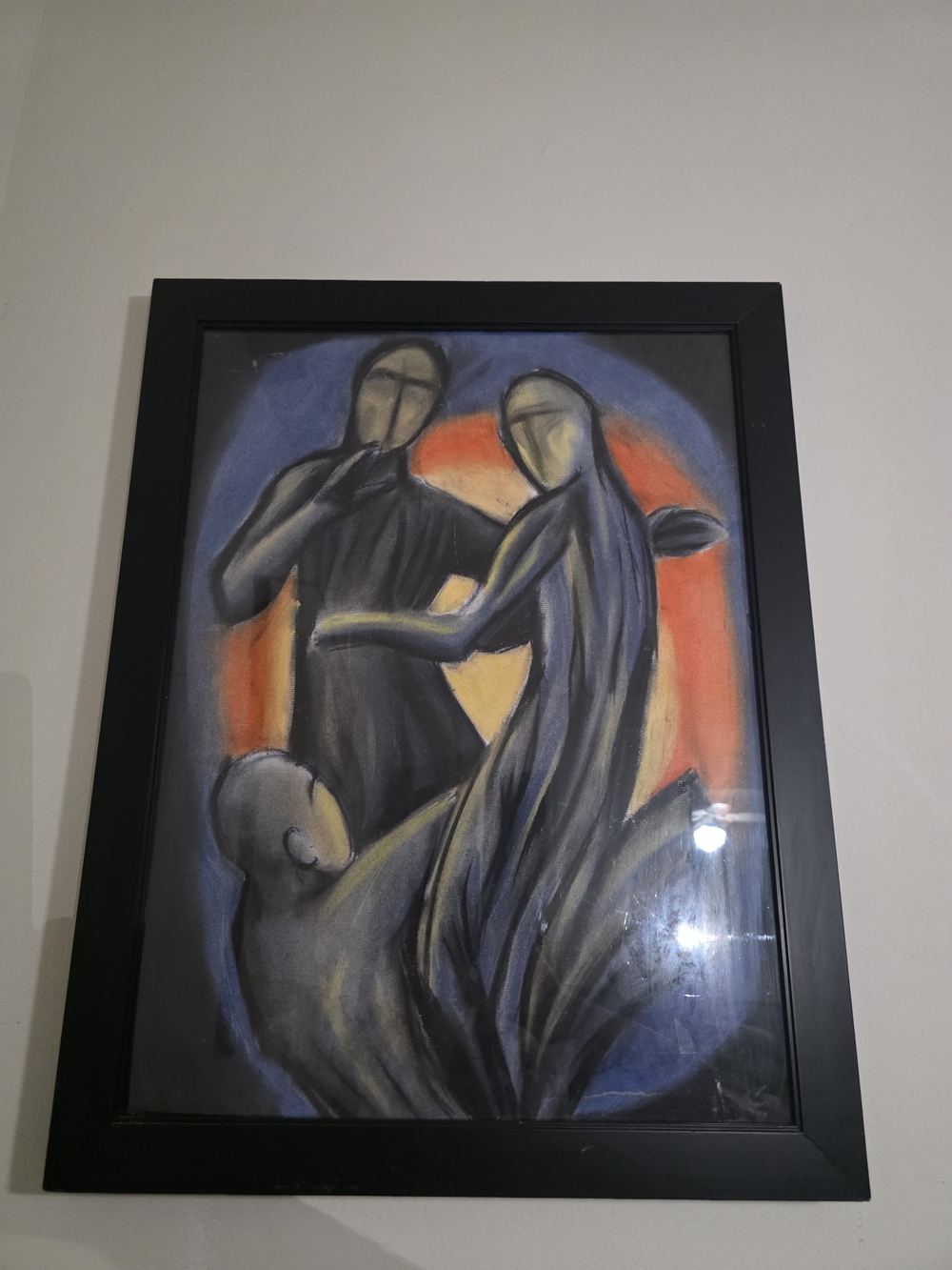 Abstract Figurative Wall Art in Black Frame - Orange & Blue Palette